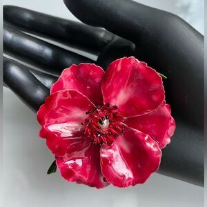 Vintage Original by Robert Red Enamel Poppy Flower Brooch Signed